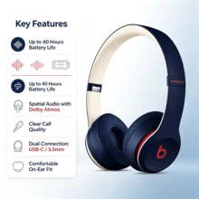 Headphone On-Ear Nirkabel Beats Solo3 - Chip Headphone Apple W1, Bluetooth Kelas 1, Waktu Mendengarkan 40 Jam, Mikrofon Terintegrasi - Academy Blue - View 3