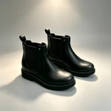 Men's Classic Chelsea Ankle Boots Round Toe Elastic Side Band Low Heel Commuter Business Casual Versatile Autumn Winter - Black - View 1