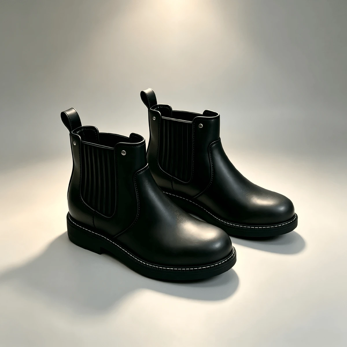 Men's Classic Chelsea Ankle Boots Round Toe Elastic Side Band Low Heel Commuter Business Casual Versatile Autumn Winter - Black - View 1