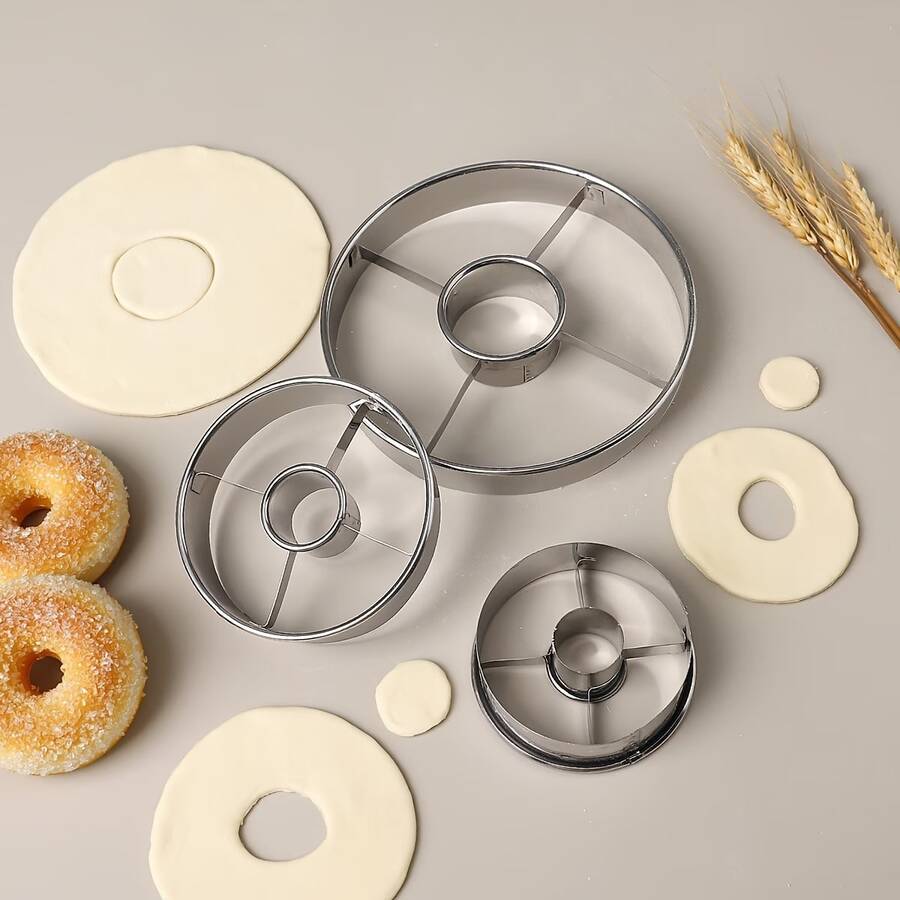 1pc/3pcs Doughnut Cutter, Stainless Steel Dough Cutting Mold, Durable Stainless Steel Doughnut Mold For Home Kitchen Accessories - Perfect For Making Your Own Doughnuts