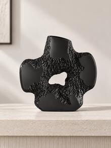 1pc Black Abstract Asymmetrical Hollow Vase, Modern Textured Sculpture Style Vase, Suitable For Living Room, Shelf, Entryway And Desktop Home Decor - Multicolor - View 3