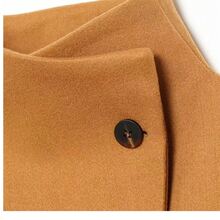 Women's Autumn/Winter Loose Funnel Neck Coat, Button Detail Design, Dropped Shoulder Long Sleeve, Regular Length Casual Jacket - Khaki - View 4
