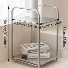 1pc Modern Stainless Steel Edge Storage Bedside Table, Silver, Home Storage Rack, No Assembly Required, Height Under 27 Inches, Space-Saving Design, No Power Needed, Perfect For Sofa And Kitchen, Practical Shelf - Multicolor - View 3