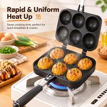 6-Cavity Smiling Face Pancake Maker, Nonstick Double-Sided Stovetop Pan With Long Handle, Fun-Shaped Breakfast Mold For Mini Pancakes, Cake Balls, Filled Pastries And Homemade Snacks - View 6