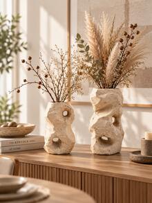 1pc Beige Abstract Hollow Resin Vase, Wabi-Sabi Irregular Textured Flower Vase For Dried Flowers, Pampas Grass And Branches, Modern Tabletop Decor For Living Room, Entryway, Shelf And Office ,Planters,Flower Pot,Plant Pots ,Spring Decor,Home Decor - New Model - View 4