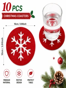 1/5/10pcs Christmas Snowflake Felt Coasters, Non-Slip Hollow Snowflake Design, Christmas Tabletop Coasters, Holiday Table Decor - Multicolor - View 6