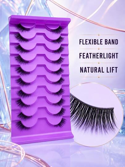 10 Pairs Cat Eye False Eyelashes, Soft & Fluffy 3D Faux Mink, Lifted Outer Corner For Dimensional Look, Flexible Soft Stem - Essential For Middle Eastern Evening Party Makeup, Reusable, Lightweight Dramatic Cat Eye Lashes, Suitable For Daily Charm And Special Occasions