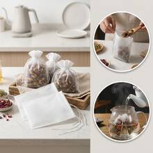 100pcs/Pack Disposable Tea Filter Bags With Drawstring, Heat-Sealed Non-Woven Fabric Spice Filter Bags, Tea Bags - Transparent - View 7