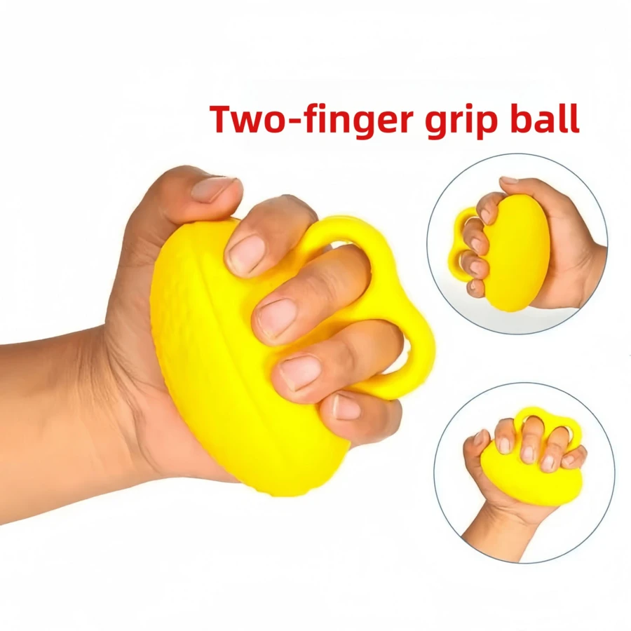 Double Finger Silicone Grip Ball Hand Strength Trainer Fitness Exercise Finger Grip Equipment - Yellow - View 1