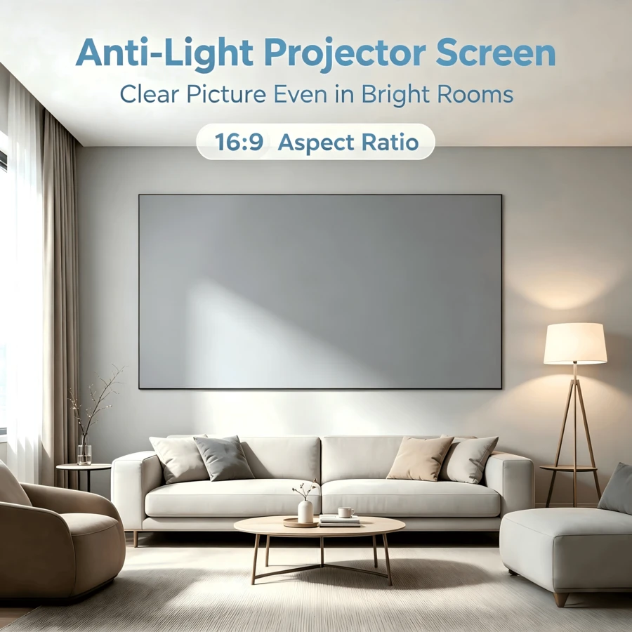 80/120 Inch High Definition Projection Screen, Anti-Glare, Suitable For 4K Projection Effect, Maximizing Image Animation And 3D Stereoscopic Effect, Foldable Design, Applicable For Home Theater, Outdoor Use, Office And Classroom - White - View 1