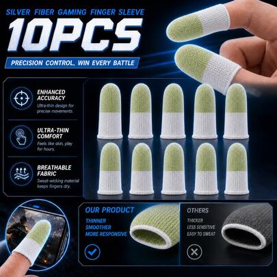 Game Finger Cover Protector Green White Silver Fiber&Carbon Fiber Professional Model Gaming Finger Sleeves, No Rubber Band, Maximum Touch Response, Comfortable Fit, Anti-Sweat, Fit All Touchscreen Devices COD Dedales Gamer, Covers