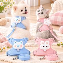 1pc Pet Cat And Puppy Harness Leash Set, Suitable For Kitten And Puppy Leash, Outdoor Cat And Puppy Leash, Comfortable And Breathable (Pink Rabbit & Blue Panda) - Multicolor - View 1