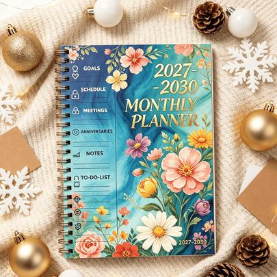 1pc 2027‑2030 Monthly Planner,4‑Year Spiral Agenda,Goals Schedule Meetings Anniversaries To‑Do‑List Notes Organizer,Life Planning Notebook,Christmas Birthday Gift For Women Students Office Workers & Flower Lovers