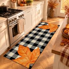 1pc Autumn Pumpkin Maple Leaf Black & White Plaid Kitchen Home Decor Floor Mat, Non-Slip Absorbent Long Runner Rug, Thanksgiving Country Style Bathroom Laundry Room Door Mat Set - Multicolor - View 2