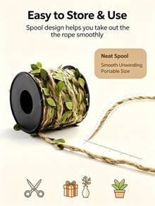 1 PC Hemp Rope – Heavy-Duty And Wear-Resistant Twine With Natural Green Leaf Patterns . Made Of Sturdy Jute Fiber And Designed With Eucalyptus Vines, It Delivers A Strong Cozy Atmosphere.Halloween Decor For Home,Fall Home Decor,Halloween Costumes - Multicolor - View 5