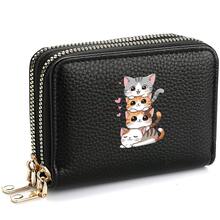 1pc Stacked Cartoon Cat Pattern Litchi Texture PU Leather Double Zipper Accordion Multi-Slot Compact Short Wallet Card Holder, Cute Girly Style, Suitable For Girls To Store Bank Cards And Coins - Multicolor - View 9
