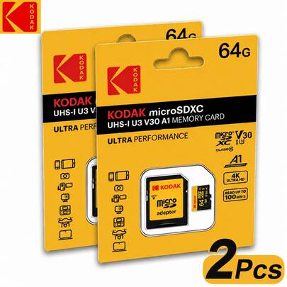 Kodak 2-Pack BKA Micro TF/SD Memory Cards, Suitable For Digital SLR Cameras And Dash Cams, High-Speed Data Transfer, Excellent Performance, Large Capacity, Multi-Device Compatible