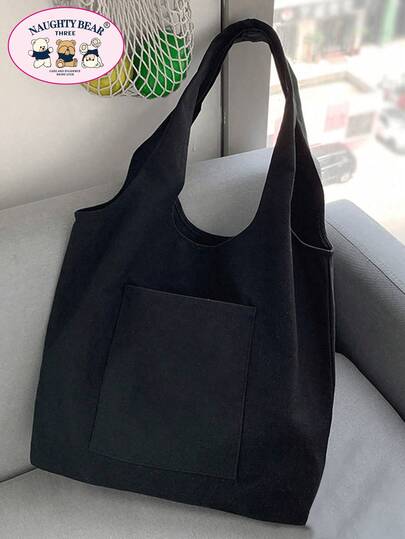 Bolso de lona sencillo para mujer, bolso de hombro de lona de apertura superior, bolso de mano, bolso maletín sencillo para estudiantes de primaria/secundaria/universidad, portadocumentos, bolsa de viaje