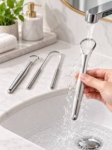 Stainless Steel Tongue Scraper, Reusable Oral Care Tongue Cleaner With Small Loop, Large Loop & U-Shaped Designs, Smooth Edge Breath Care Tool, Compact Portable Dental Hygiene Accessory For Home, Travel & Daily Use - Silver - View 3
