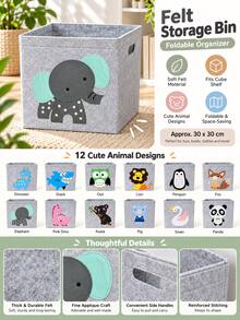1PC Foldable Felt Storage Bin With Cute Animal Applique, Square Nonwoven Fabric Organizer Basket With Side Handles, Collapsible Cube Storage Box For Closet, Shelf, Bedroom, Dorm, Office, Books, Clothes, Towels And Daily Household Essentials - Lion - View 9