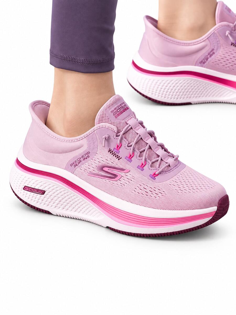 Skechers Sepatu lari slip-on GO RUN wanita tanpa tali, bagian atas berbahan jala yang bernapas, dan bantalan untuk bepergian. - Berwarna merah muda - View 1