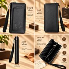 HOVI'S Men's Long Zipper Clutch Wallet With Gift Box, Purse With Hand Wrist Strap, 8 Card Slots Large Capacity Cash Pocket Phone Wallet - Multicolor - View 3
