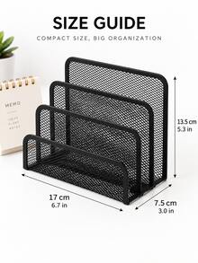 Metal Mesh 4-Compartment File Organizer Desktop Memo Storage Box Office Desk Letter Sorting Rack Student Desk Book & Document Divider Frame Office Stationery Sundries Organizer Box Back To School Dormitory Desktop Storage Essential, Hollow Mesh Breathable Design, Partitioned Storage For Memos Notebooks Files, Sturdy Iron Craft Resistant To Deformation, Universal Storage Solution For Office Home Desk - Multicolor - View 6