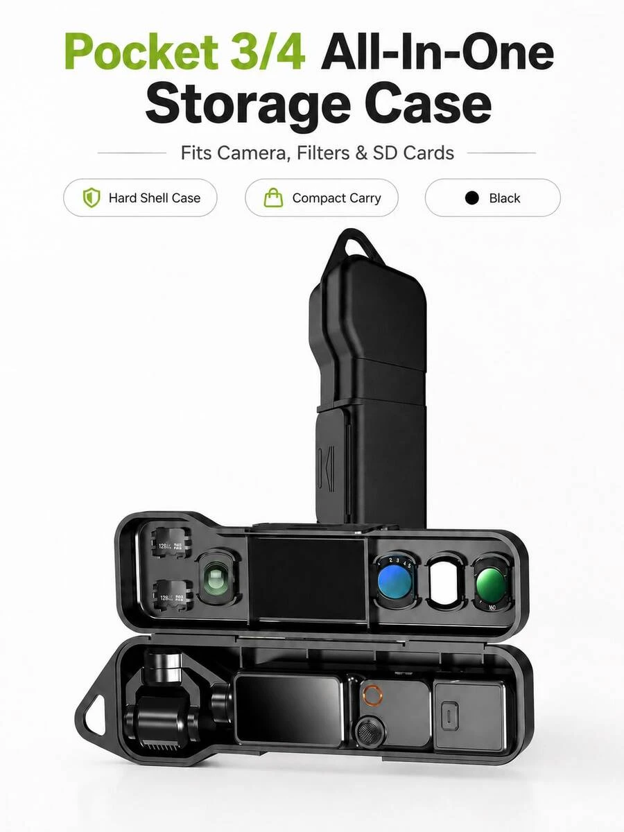 MIAOTU Hard Shell Storage Case For Osmo Pocket 3/4, All-In-One Portable Protective Box With Filter And Micro SD Card Slots, Includes Wrist Strap, Suitable For Travel And Daily Shooting
