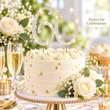 60 Number Rhinestone Cake Topper Sparkling Crystal Birthday Party Decoration Elegant Anniversary Wedding Cake Insert Decor 21x13cm - Style a - View 6