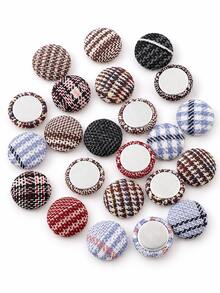 50pcs Assorted 15mm Tweed Plaid Fabric Covered Flat Back Buttons - Houndstooth Fabric Domed Gemstone Decoration, Multi-Color, Suitable For DIY Hair Clip Making, Snap Hair Clips, Coat & Suit Decoration And Sewing Crafts - Round - View 5