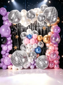 1/5/10 22-Inch Disco Balloons, 4D Spherical Mirrored Metal Balloons, Mixed Sizes, Disco Laser Foil Balloons, Metallic Disco-Themed Party Decorations, Birthday Party Decorations, Wedding Decorations, Christmas Decorations. - Multicolor - View 2