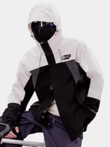 CAMEL CROWN Jaket Outdoor Wanita Satu Lapis, Nyaman, Tahan Air dan Ringan untuk Mendaki Gunung - Hitam Phantom/Putih Hangat/Abu-abu Gelap - View 1