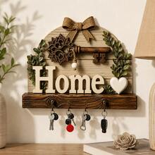 1pc 2D Flat Home Theme Key Holder, With 4 Hooks, Wall Mounted Key Storage Organizer Rack, Suitable For Entryway Kitchen Office Apartment, Decorative Key Rack Hook Shelf Storage Accessory, Modern Home Organization Accessory - View 6