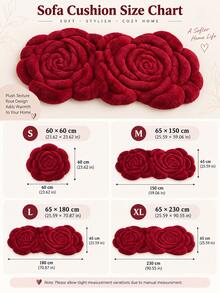 1pc Red Rose Shaped Sofa Cushion, Plush Polyester Fiber Material, Floral Pattern, All Season Anti-Slip Dust-Proof Sofa Cover, Suitable For Living Room/Bedroom Sofa Decoration, Holiday Gift - Red - View 4
