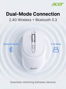 Acer Wireless 2.4G Bluetooth Dual-Mode Mouse, Quiet, Portable, Compact, Business Office, Desktop PC, Apple Laptop Compatible, USB Interface, Black - Wireless Bluetooth Dual-Mode - View 4