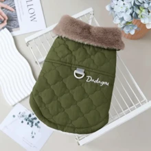 1pc Pet Fur Collar Leash Warm Coat Suitable For Autumn/Winter, Dog Clothes Cat Clothes Teddy Bichon Maltese Schnauzer Small & Medium Dogs Pet Clothing - Army Green - View 12