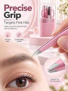 6-In-1 Eyebrow Tweezers Set, Stainless Steel Precision Eyebrow Grooming Tool Kit, Slanted Tip, Pointed Tip, Flat Tip Tweezers, Eyebrow Scissors And Eyebrow Brush, Portable Women's Hair Removal Tool Set, Travel Makeup Accessories - Multicolor - View 4