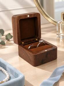 Personalized Square Solid Walnut Wood Rings Jewelry Box Engraved Logo Text, Wedding Gifts,Anniversary Gifts,Wood Box,Gift Box, Birthday Gifts - Multi-color - Walnut Month Flower Ring Box - View 3