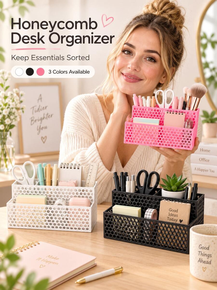 Desktop Organizer Rack, Large Capacity Honeycomb Hollow Design, Multi-Layer Multi-Compartment Shelf, Suitable For Office Supplies And Student Desk Clutter, Innovative Back To School Gift, Fit For Office Desk And Study Table - Multicolor - View 1