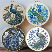 1PC 20*20cm/7.9*7.9in,The Beautiful Peacock Embroidery Kit, DIY Handmade Embroidery Set For Adult Beginners, Home Gift, Women's Sewing Gift, Including User Manual, Printed Pattern Fabric, Embroidery Frame, Needle And Thread. - The Beautiful Peacock - View 2