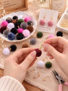 10pcs Faux Fur Pom Pom Charms With Gold Rings - Soft Velvet Mini Pom Pom Earring Accessories Set (Multi-Color Options) Suitable For DIY Tassel Earrings, Handbag Charms, Keychains, Hair Accessories And Winter Jewelry Making - Plush Round - View 3