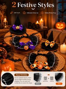1pc Halloween Pet Costume Accessory Set, Witch Hat And Lace Bib, Holiday Bow Pumpkin Decor Pet Collar, Fashion Lace Neck Accessory, Suitable For Cats And Dogs Holiday Party Dress Up - Multicolor - View 9