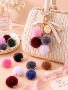 10pcs Faux Fur Pom Pom Charms With Gold Rings - Soft Velvet Mini Pom Pom Earring Accessories Set (Multi-Color Options) Suitable For DIY Tassel Earrings, Handbag Charms, Keychains, Hair Accessories And Winter Jewelry Making - Plush Round - View 2