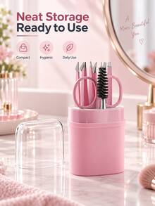 6-In-1 Eyebrow Tweezers Set, Stainless Steel Precision Eyebrow Grooming Tool Kit, Slanted Tip, Pointed Tip, Flat Tip Tweezers, Eyebrow Scissors And Eyebrow Brush, Portable Women's Hair Removal Tool Set, Travel Makeup Accessories - Multicolor - View 7