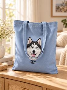Personalized Pet Photo And Name Tote Bag, Large Capacity Shoulder Bag, Customizable Foldable Personalized Tote Bag Featured With Name Logo Text, Available In Various Colors,Solid Color Large Capacity Shoulder Bag,Suitable For Work, Travel And School,Suitable For Holidays.Ideal Gift For Birthday, Anniversary And Valentine's Day. - Multicolor - View 4