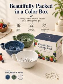 1/2pcs The Berry Swirl Ceramic Fruit Washing Bowl, Vortex Water Flow Side Inlet Design, Multi-Functional Strawberry, Blueberry And Small Fruit Colander Basket, Quick Drainage Kitchen Strainer, Durable Ceramic Berry Washing Basin, Suitable For Daily Home Food Preparation - Star Ring Large Drainer Bowl - View 11