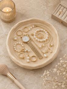 1pc Beige Resin Jewelry Tray, Asymmetrical Sculptural Design Jewelry Dish, Elegant Ring, Earring, Necklace, Watch Storage, Bedroom Vanity Decor, Suitable For Makeup Table, Gift, Wedding, Bridesmaid Gift, Room Decor, Home Decor - Multicolor - View 4