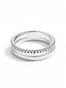 1pc Triple Row Full Rhinestone Ring, Suitable For Women, Elegant Crystal Earrings, Luxury Jewelry - Silver - View 50