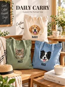 Personalized Pet Photo And Name Tote Bag, Large Capacity Shoulder Bag, Customizable Foldable Personalized Tote Bag Featured With Name Logo Text, Available In Various Colors,Solid Color Large Capacity Shoulder Bag,Suitable For Work, Travel And School,Suitable For Holidays.Ideal Gift For Birthday, Anniversary And Valentine's Day. - Multicolor - View 9