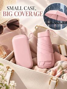 1pc Dual-Use Umbrella, UPF50+ Lightweight Thin Flat 6-Fold Umbrella, Reinforced Wind-Resistant Umbrella Frame, Portable Dual-Use Umbrella, Comes With Matching Color Storage Box, Suitable For Outdoor And Daily Use, Dopamine Color, Eye-Catching, Sun Protection And Rain Protection - Multicolor - View 1